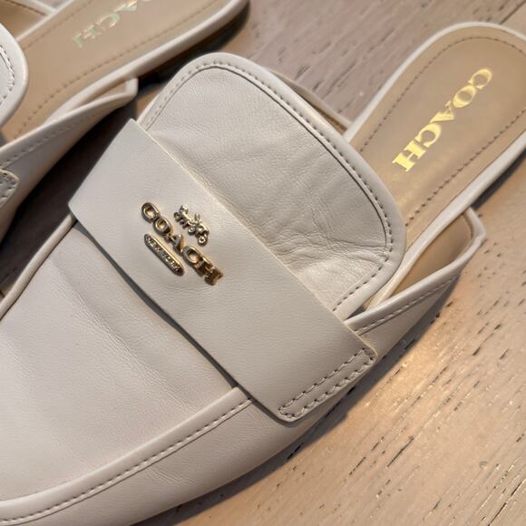 COACH Samie Chalk White Leather Round Toe Slide-On Mule Flats | 8 - Picture 10 of 11